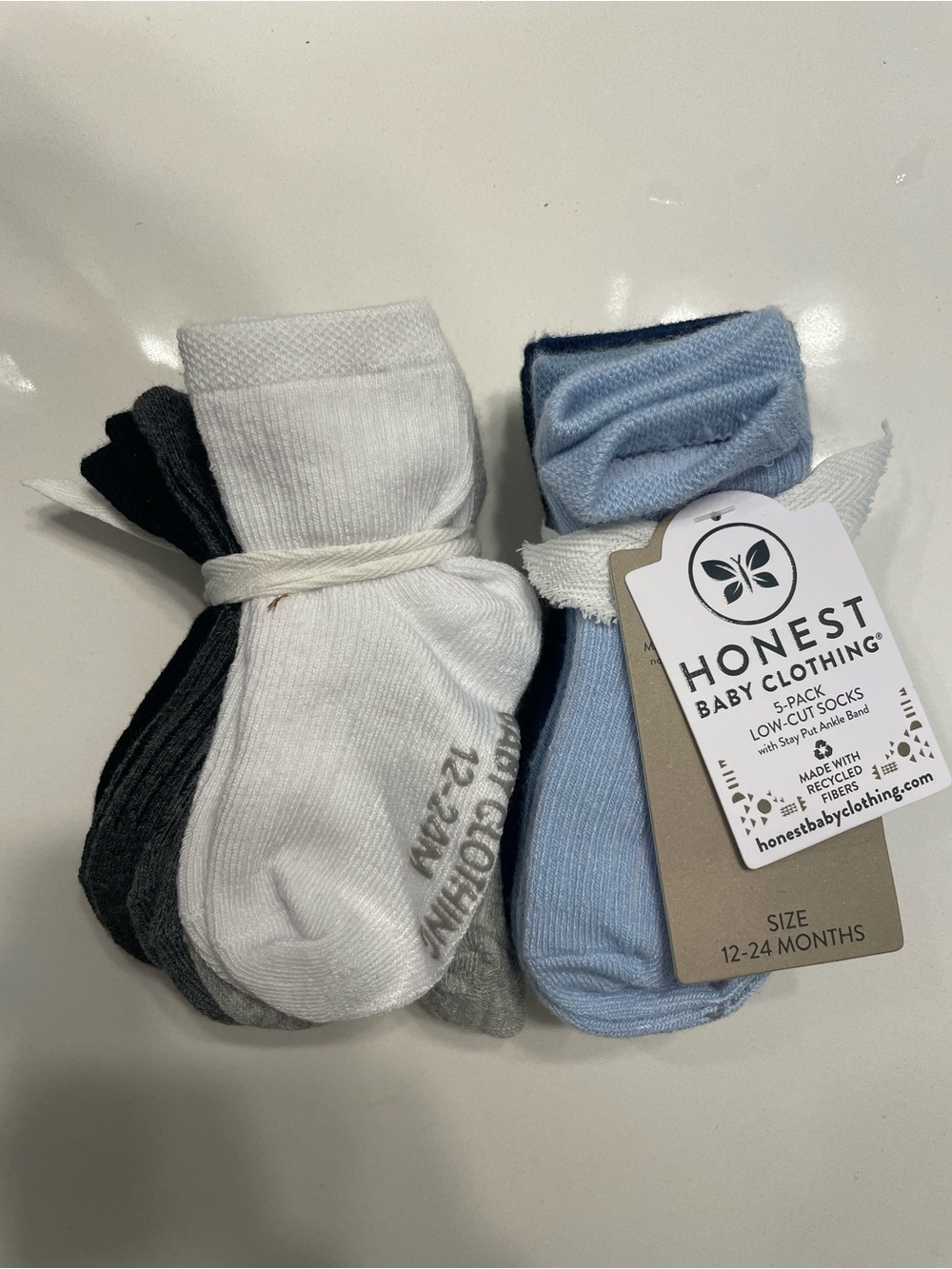 The Honest Company (two) 5-Packs / Low-Cut Socks - White, Light Blue, Dark Gray,